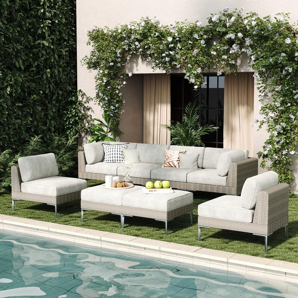 8-Piece Wicker Rattan Patio Sofa Sectional Conversation Set with Beige 6-inch Cushions price history on PriceWatchPro
