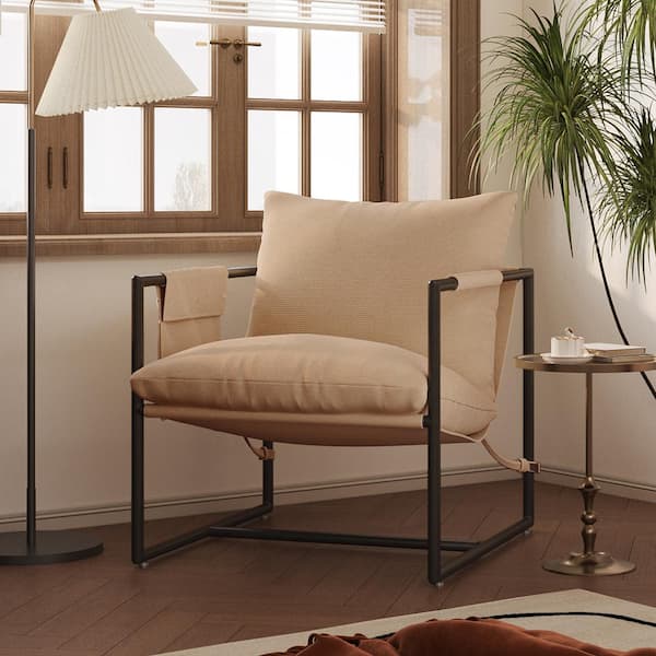 Hochwertiges Modern Beige Corduroy Upholstered Accent Chair Armchair with Metal Frame, Removable Cushions and Storage Bag