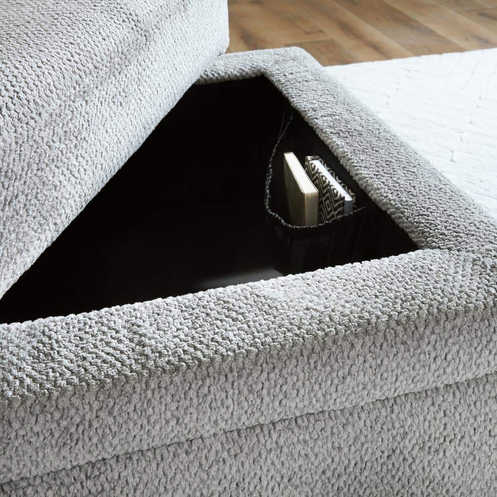 Light Gray Contemporary Storage Ottoman with Cup Holders