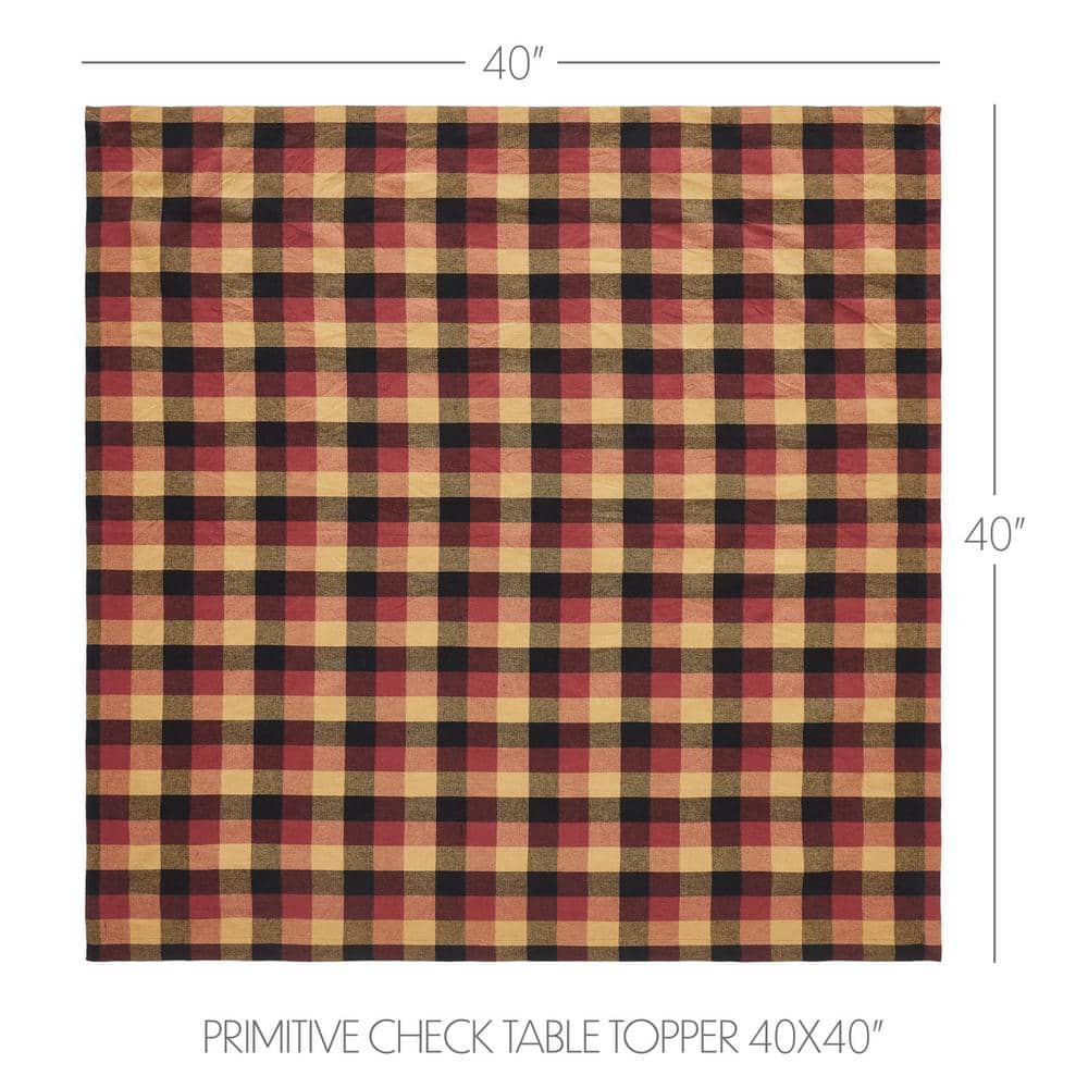 Deep Burgundy and Tan Cotton Check Square Table Topper 40x40