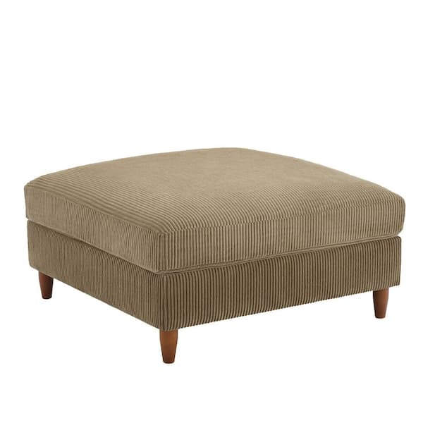 Uixe 38 in. Camel Corduroy Fabric Square Ottoman with Wood Legs(Set of 1)