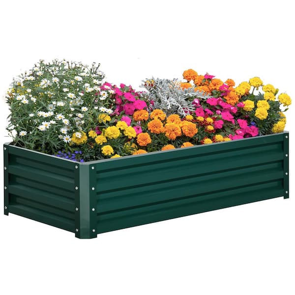 Jushua 47.25 in. x 23.5 in. x 12 in. Galvanized Raised Garden Bed Kit, Outdoor Steel Planter Box with Open Bottom, Green