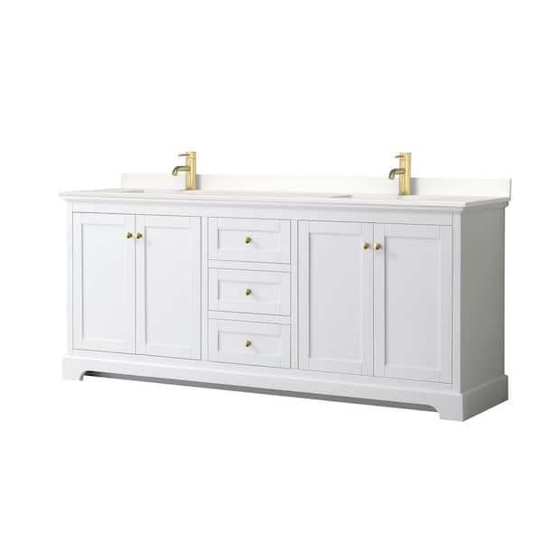 Wyndham Collection Avery 80 in. W x 22 in. D x 35 in. H Double Bath Vanity in White with White Quartz Top