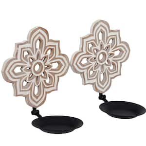 Openwork Carving Black Candle Sconces Wall Decor Set of 2, Decorative Hanging Wall Art for Living Room