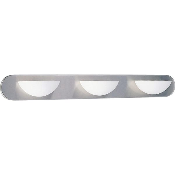 Volume Lighting 3-Light Indoor Brushed Nickel Bath or Vanity Light Wall Mount or Wall Sconce with White Glass Half Spheres