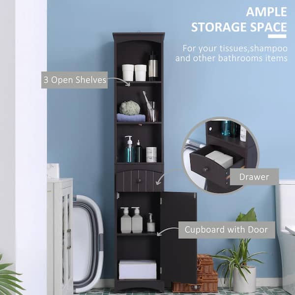 HOMCOM Tall Bathroom Storage Cabinet, Freestanding Linen Tower with Adjustable Shelves