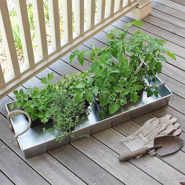 10.25 in. W x 1 in. H x 28.25 in. L Galvanized Steel Tray with Rope Handles