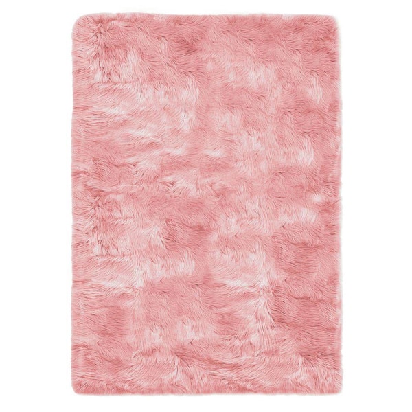 Pink 3 ft. x 5 ft. Fluffy Fuzzy Furry Cozy Faux Fur Rug Area Rug