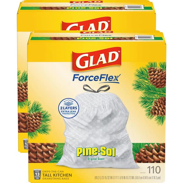 13 Gal. ForceFlex Tall Kitchen Drawstring Pine-Sol Original Scent Trash Bags (110-Count, 2-Pack)
