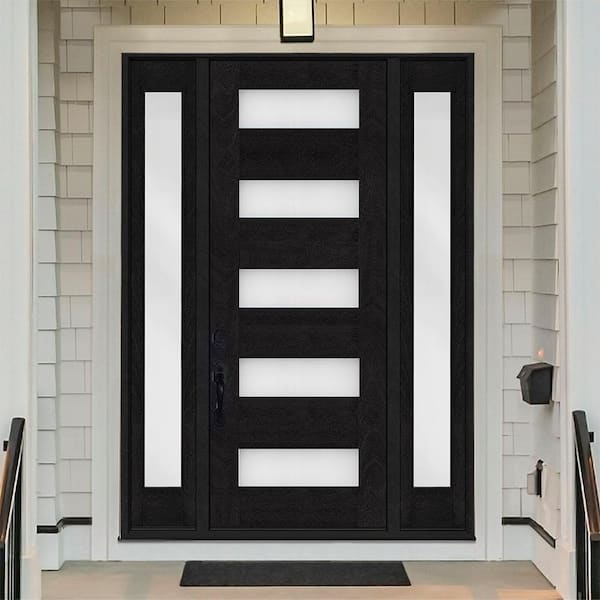 Regency 64 in. x 80 in. 5L Modern Clear Glass RHIS Onyx Stain Mahogany Fiberglass Prehung Front Door w/Dbl 12 in. SL