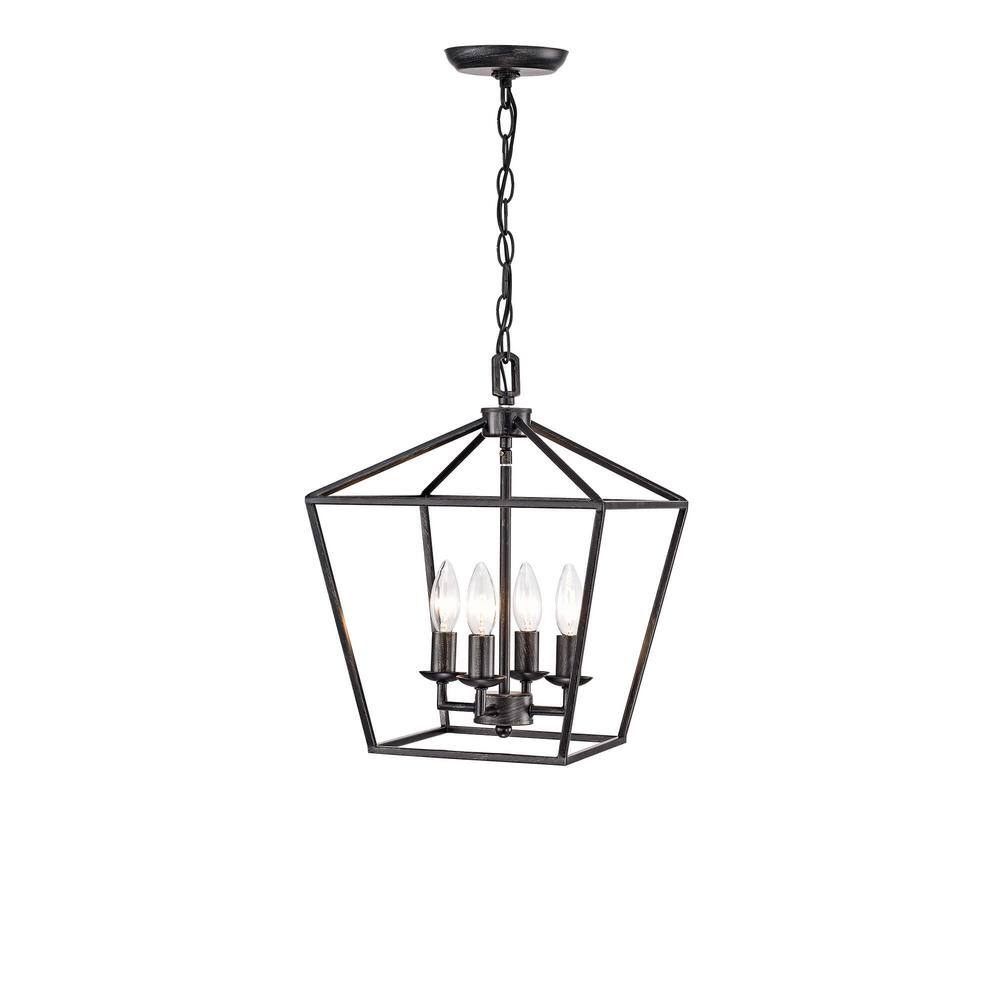 Antique Black Iron Cage Chandelier with Adjustable Chain