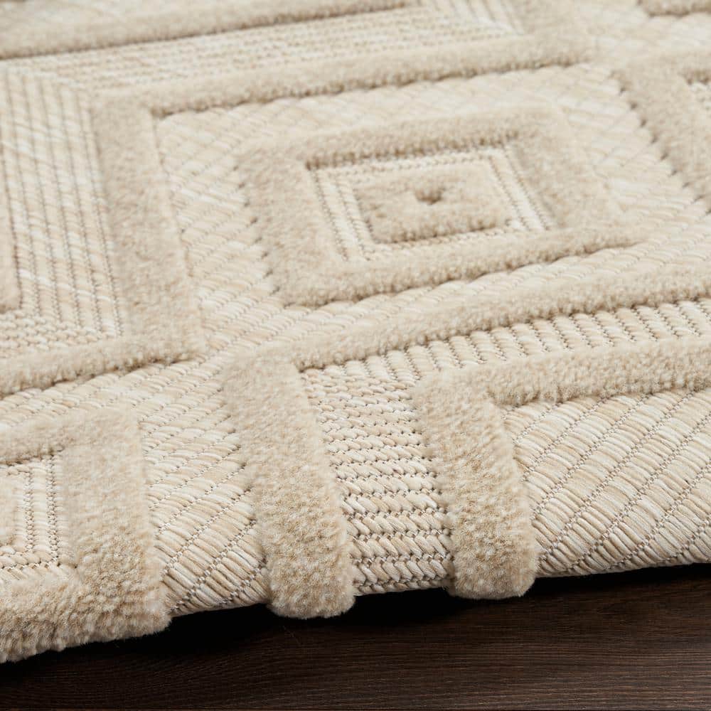 Cream Diamond Pattern 10' x 14' Synthetic Flatweave Area Rug