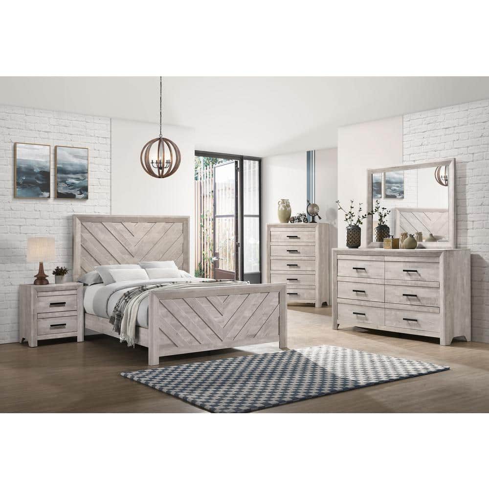 Ash White 5-Drawer Chest with Black Pulls