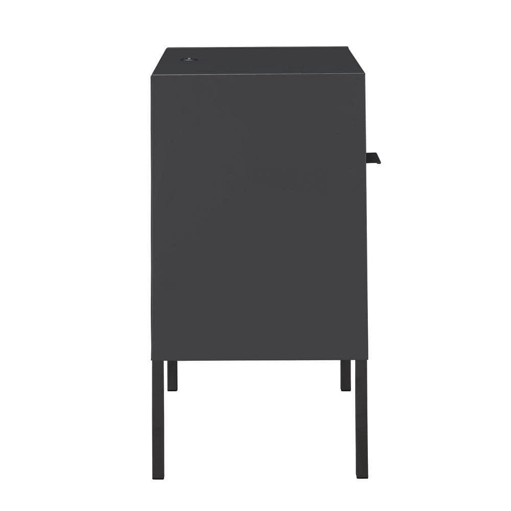 Gemma Contemporary Gray Metal Nightstand with USB Port