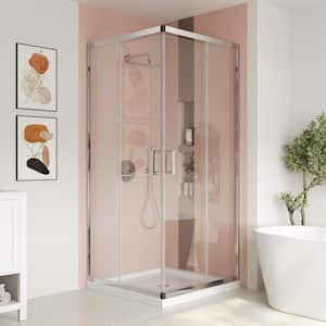 36 in. W x 72 in. H Square Sliding Framed Corner Shower Enclosure in Chrome with 5/16 in. (8 mm) Glass