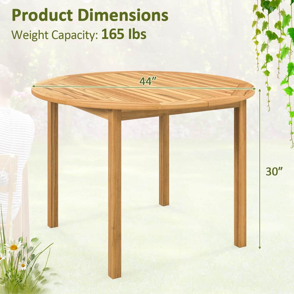 Natural Acacia Wood Round Outdoor Dining Table, 110 cm