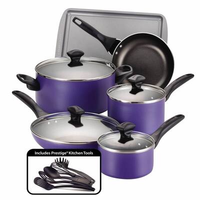 Dishwasher Safe 15-Piece Aluminum Nonstick Cookware Set in Purple
