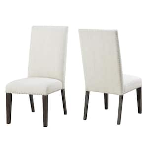 Hutchins Washed Espresso with Cream Fabric Upholstery and Nail Head Trim Dining Chair (Set of 2)