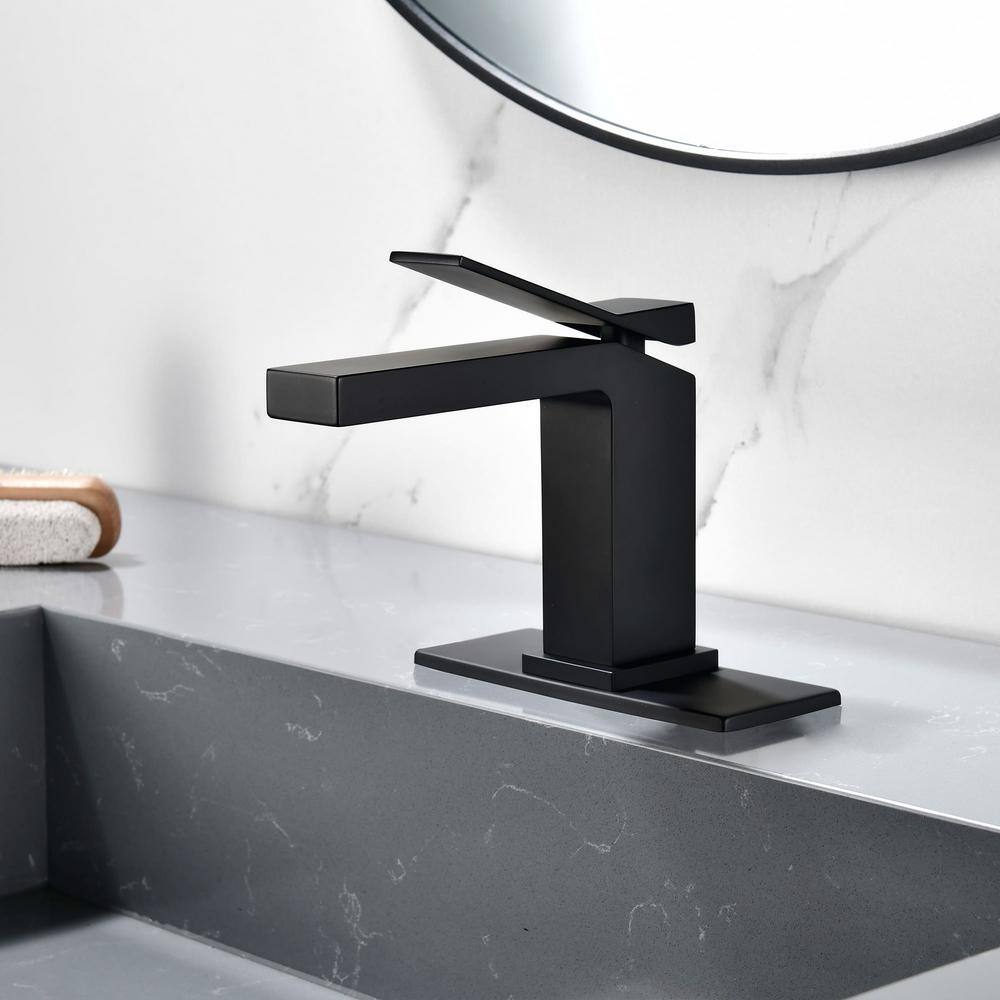 Matte Black Brass Single Handle Bathroom Faucet with Drain Kit