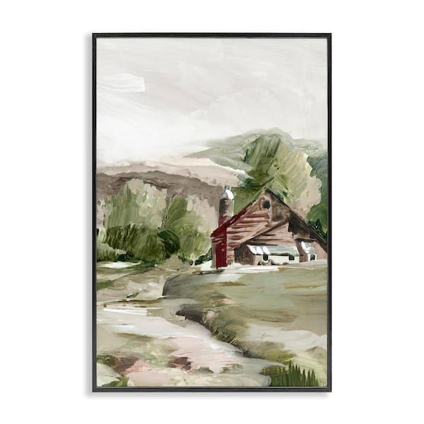 Stupell Industries Rural Cabin Farmland by Lera Black Framed Nature Giclee Art Print 18 in. x 12 in.