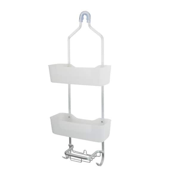 Two Tier Large Aluminum Shower Caddy with Clear Baskets White - Bath Bliss