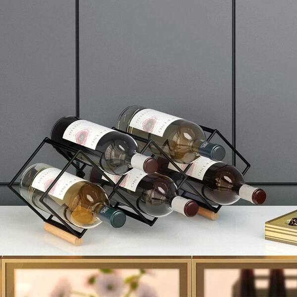 EPOWP 5-Bottle Black Metal Tabletop Wine Rack LX-D0102HHLA5X - The