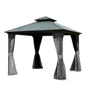 8 ft. W x 8 ft. D Hardtop Gazebo with Galvanized Steel Double Roof Netting and Curtains