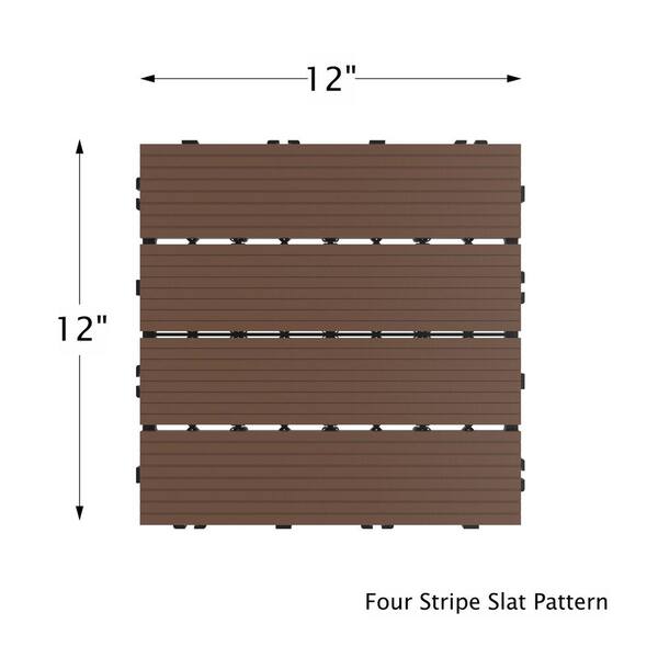 Pure Garden 12 in. x 12 in. Brown Outdoor Interlocking Slat Polypropylene Patio and Deck Tile Flooring (Set of 6) Pure Garden 12 in. x 12 in. Brown Outdoor Interlocking Slat Polypropylene Patio and Deck Tile Flooring (Set of 6)