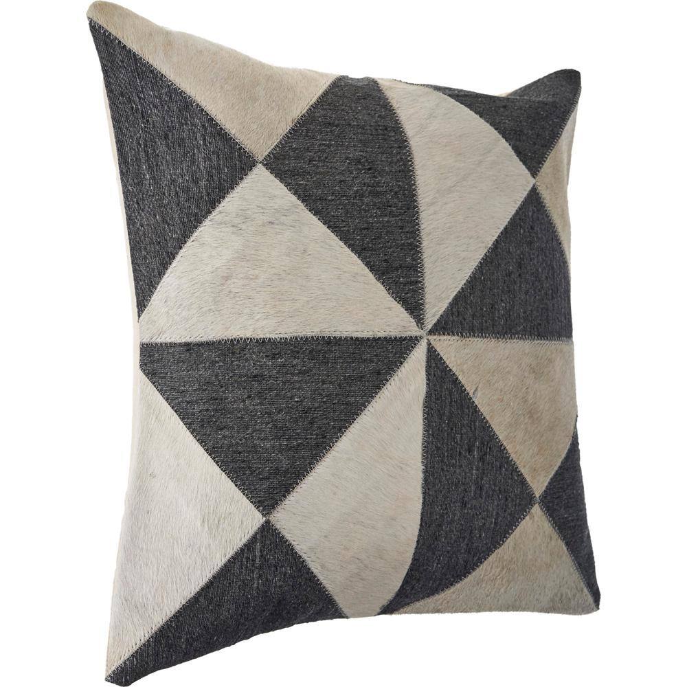 Charcoal and White Geometric Faux Leather Square Pillow, 20 in.