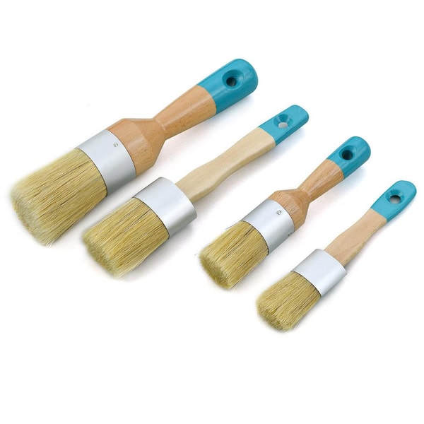 Dyiom 4 Pieces Chalk and Wax Paint Brush, Reusable Flat and Round Chalked Paint Brush Set with Bristles12 x 4.7 x 1.6 Inches
