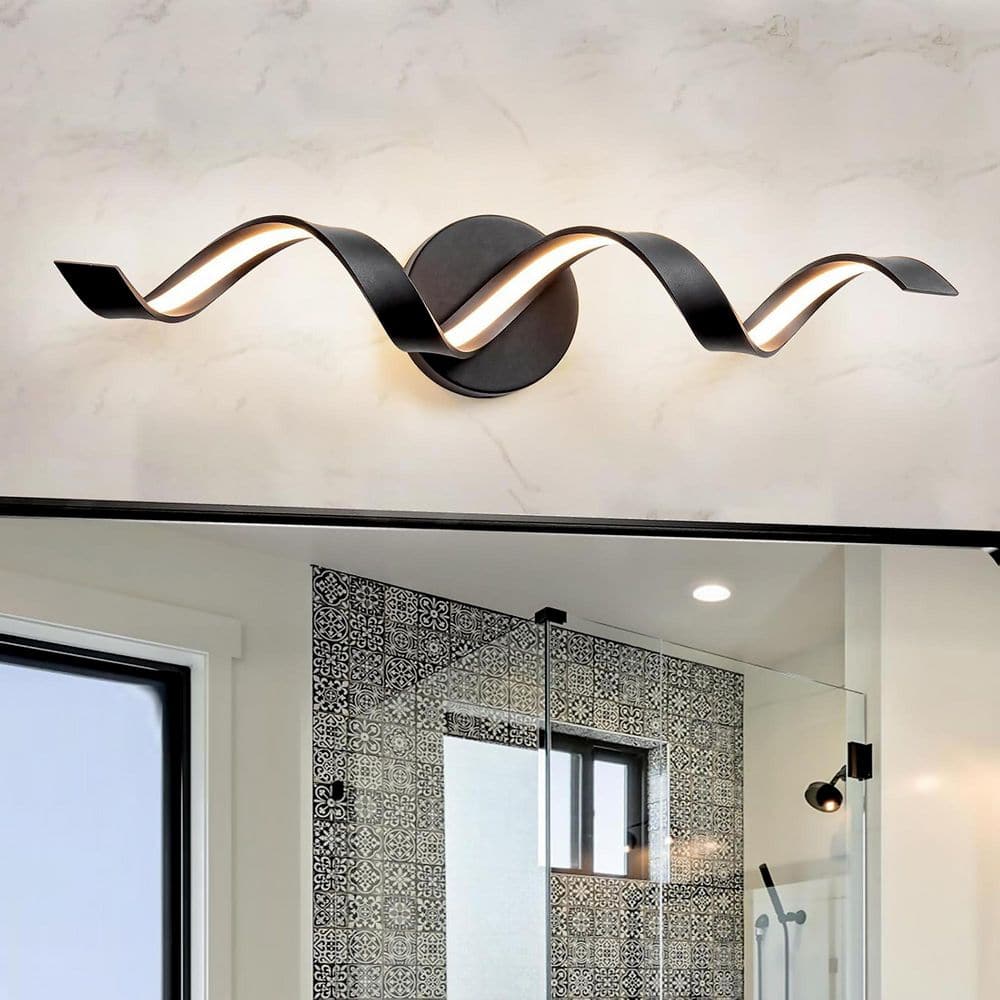 24 in. Modern LED Bathroom Vanity Lights, Dimmable Black Bathroom Lighting Fixture Over Mirror 15W Spiral Design-Black price history on PriceWatchPro
