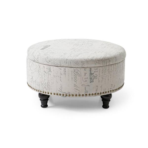 Multi Colored Round Storage Ottoman With Nailhead Vintage Script 91023 63 The Home Depot Multi Colored Round Storage Ottoman, Vintage Round Ottoman