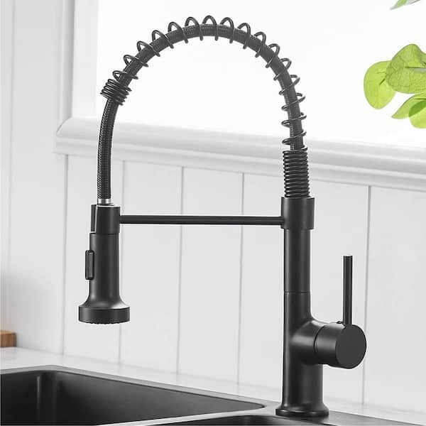 Single Handle Kitchen Faucet with Pull Down Sprayer 1 Hole Kitchen Sink  Faucet Brass Commercial Taps in Matte Black