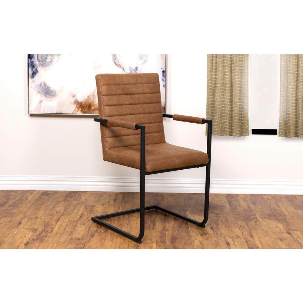 Antique Brown Faux Leather Upholstered Arm Chair with Metal Frame