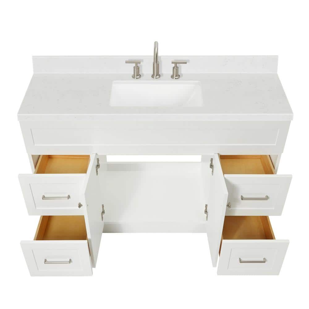 Hamlet 54" White Quartz Top Single Basin Freestanding Vanity