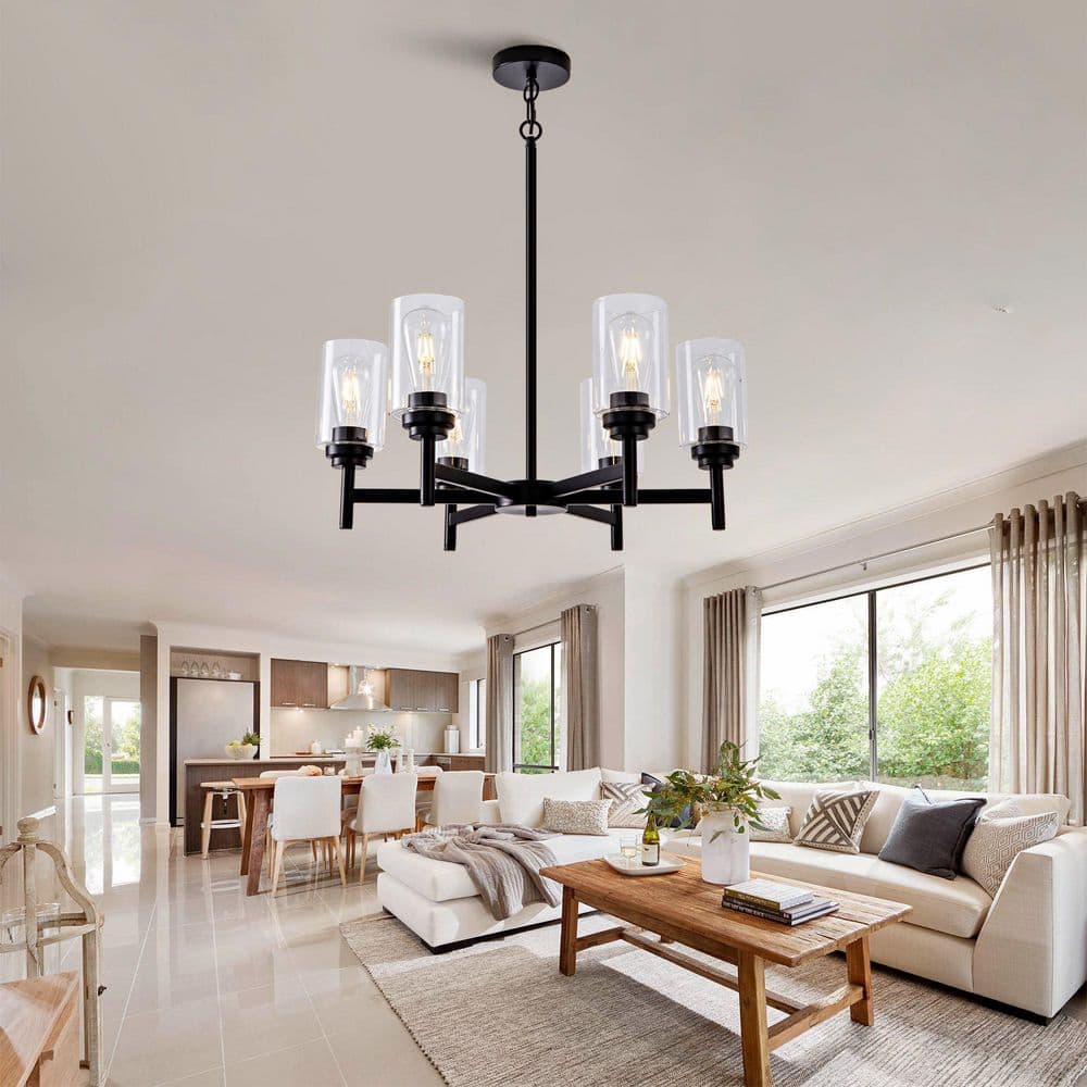 Miceso 23.63 in. 6-Light Black Farmhouse Glass Chandelier for Kitchen, Living Room, Foyer, Entryway price history on PriceWatchPro
