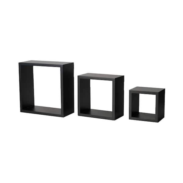 Melannco Floating 9 in. W x 4 in. D x 9 in.H Espresso MDF Wood 3-Piece Cube Decorative Wall Shelf