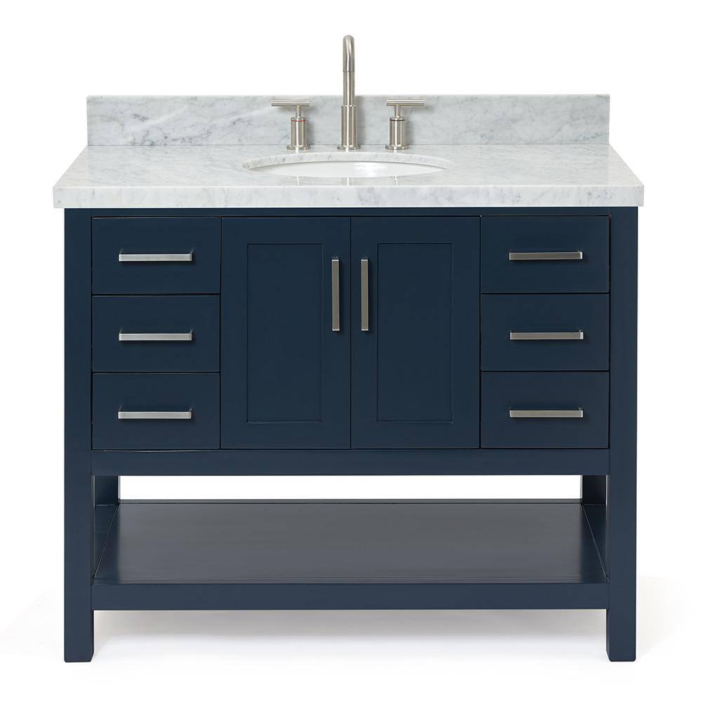 Magnolia 43" Midnight Blue Single Basin Vanity with Carrara White Top