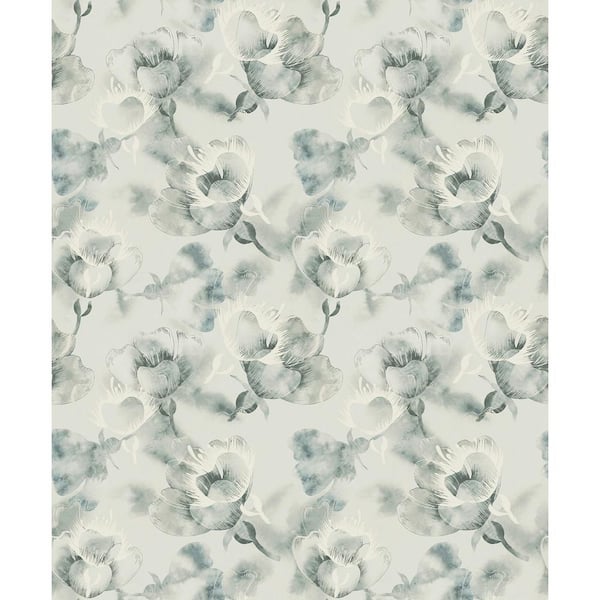 Dundee Deco Falkirk Ophia Distressed Flowers Grey, White Vinyl Peelable Roll (Covers 57 sq. ft.)