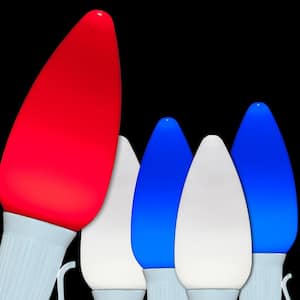 OptiCore 74 ft. 75-Light LED Red White and Blue Smooth/Opaque C9 String Light Set