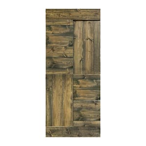 S Series 38 in. x 84 in. Aged Barrel Finished DIY Solid Wood Sliding Barn Door Slab - Hardware Kit Not Included