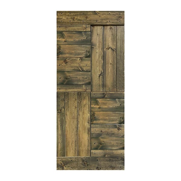 ISLIFE S Series 38 in. x 84 in. Aged Barrel Finished DIY Solid Wood Sliding Barn Door Slab - Hardware Kit Not Included