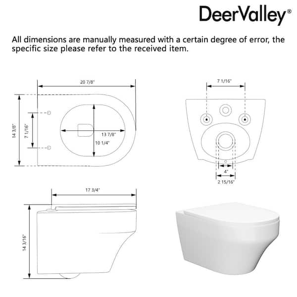 2-Piece 1.1/1.6 GPF Dual Flush D-Shape Wall Hung Toilet with Concealed In-Wall Toilet Tank in White (Seat Included)