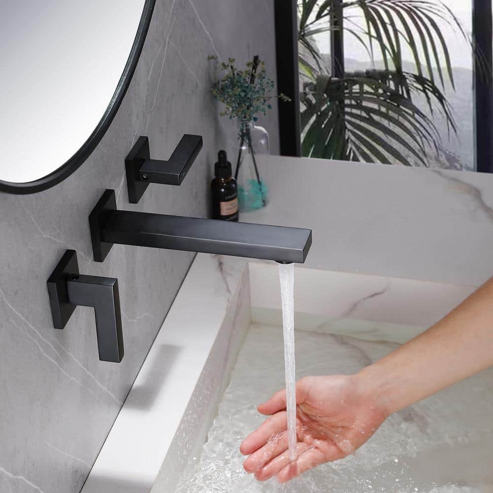 Matte Black Two-Handle Wall-Mount Bathroom Faucet
