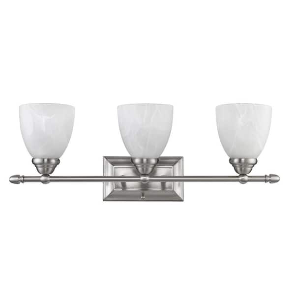 Chloe Lighting Eva Transitional 3-Light White Wall Bath Vanity Fixture with Brushed Nickel Alabaster Glass Shade