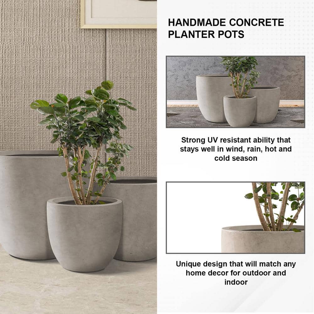 Weathered Concrete Round Planter Set with Drainage Holes