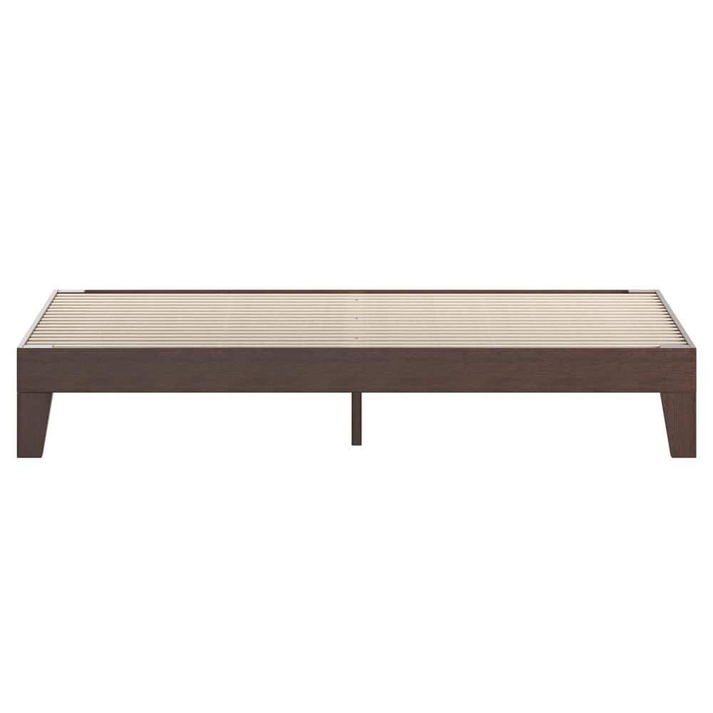 King Walnut Wooden Platform Bed with Slats and Headboard