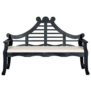 Azusa 62.8 in. 3-Person Dark Slate Gray Acacia Wood Outdoor Bench with Beige Cushion
