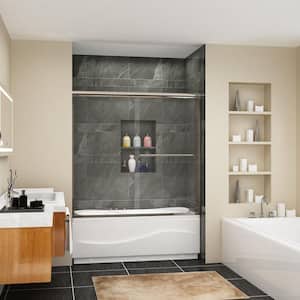 60 in. W x 57.4 in. H Sliding Semi-Frameless Shower Door in Brushed Nickel Finish with Clear Glass