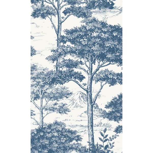 Walls Republic Blue Tropical Foliage Trees 57 sq. ft. Non-Woven Textured Non-pasted Double Roll Wallpaper
